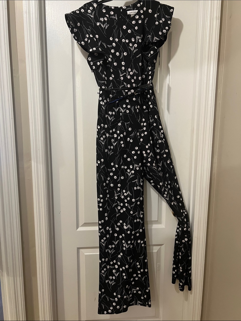 Calvin Klein Black Floral Wide-Leg Jumpsuit with Belt